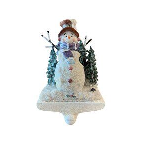 Vintage Snowman Christmas Stocking Holder Glittered Design Weighted Base